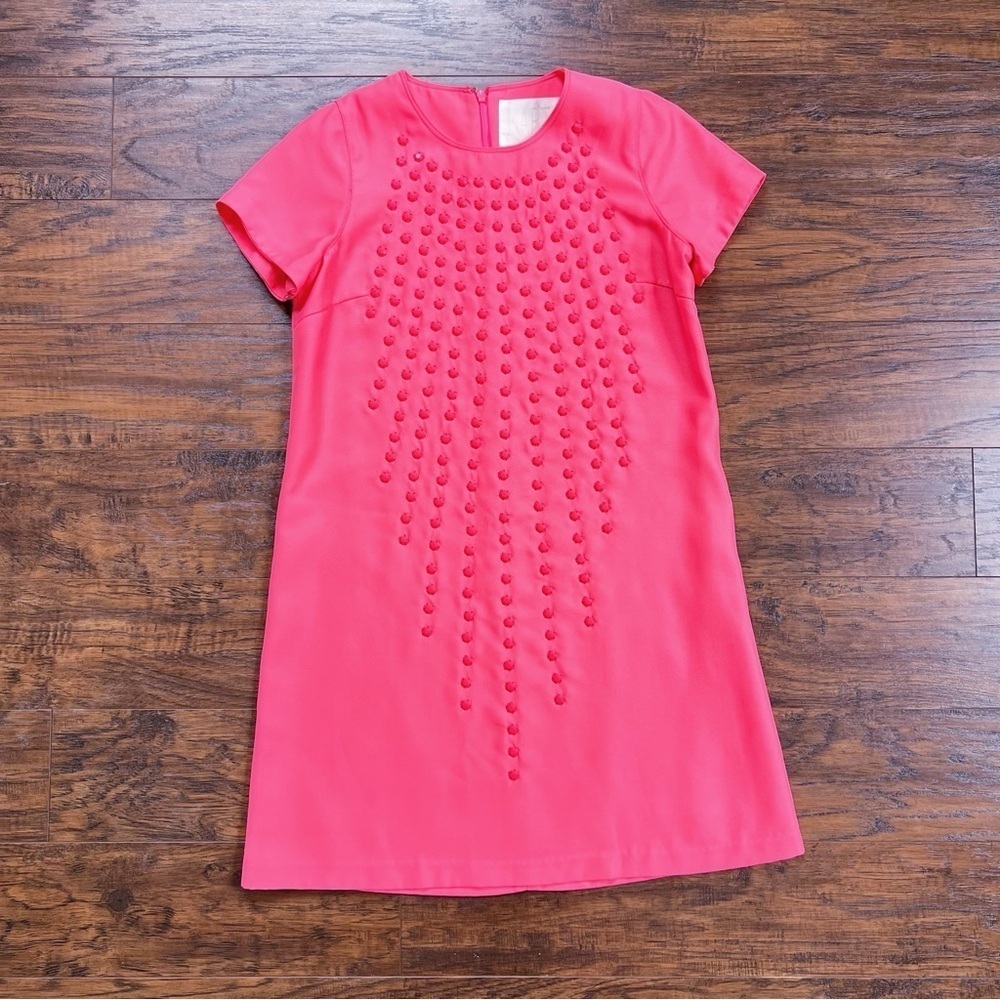 KARTA • jeweled mini shift dress coral peach salmon embellished a-line mod